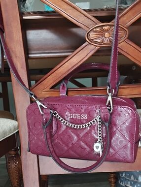 GUESS, The Original "Oxblood" Signature Satchel with Chain Charm